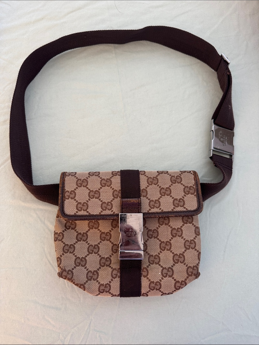 Gucci Brown Monogram Canvas Belt Bag with Dark Brown Strap